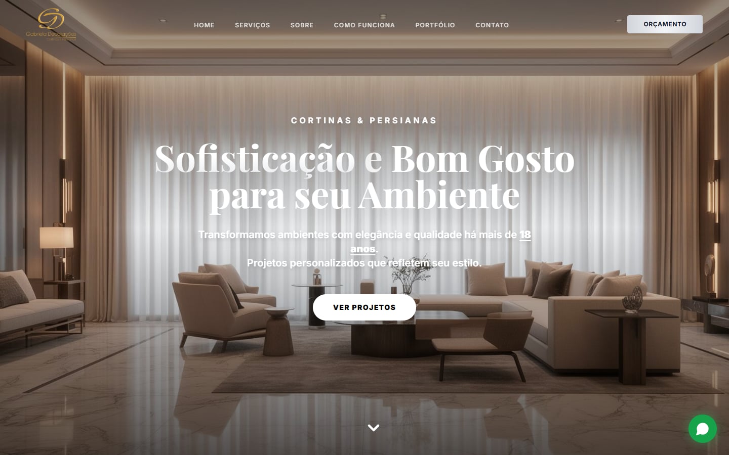 Página inicial do site da Gabriela Decorações